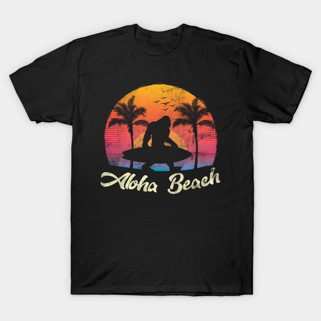Retro Bigfoot Sasquatch Silhouette Aloha Hawaiian Beach T-Shirt by HCMGift